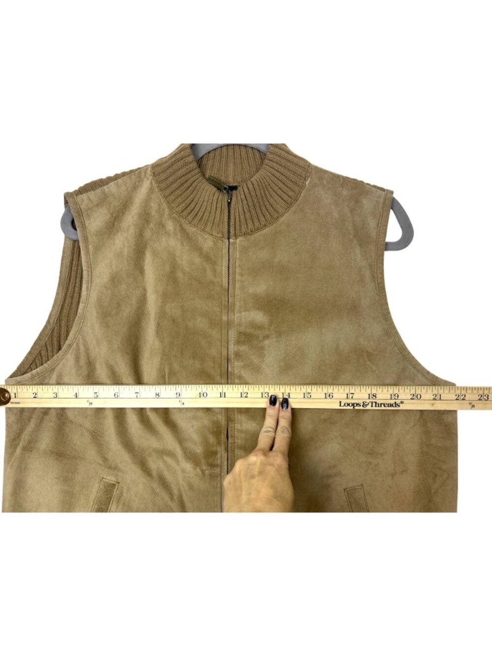 Tribal Women's XL Tan Vest Zip Front Suede Look Cozy Knit Fall Layer Rustic Chic - Picture 10 of 11